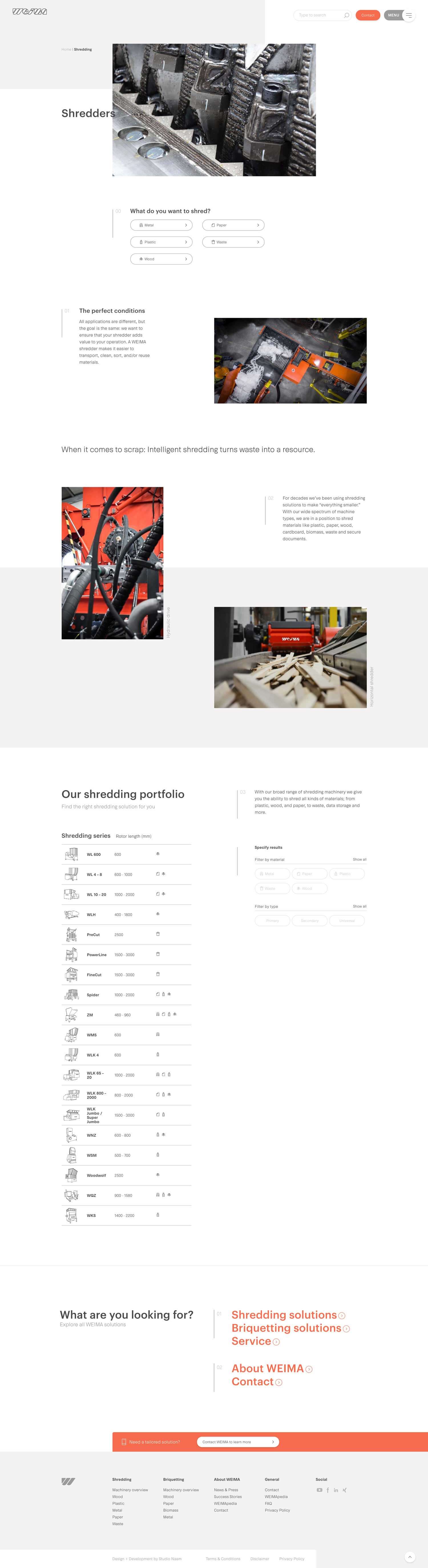 The Weima Maschinenbau shredding page.