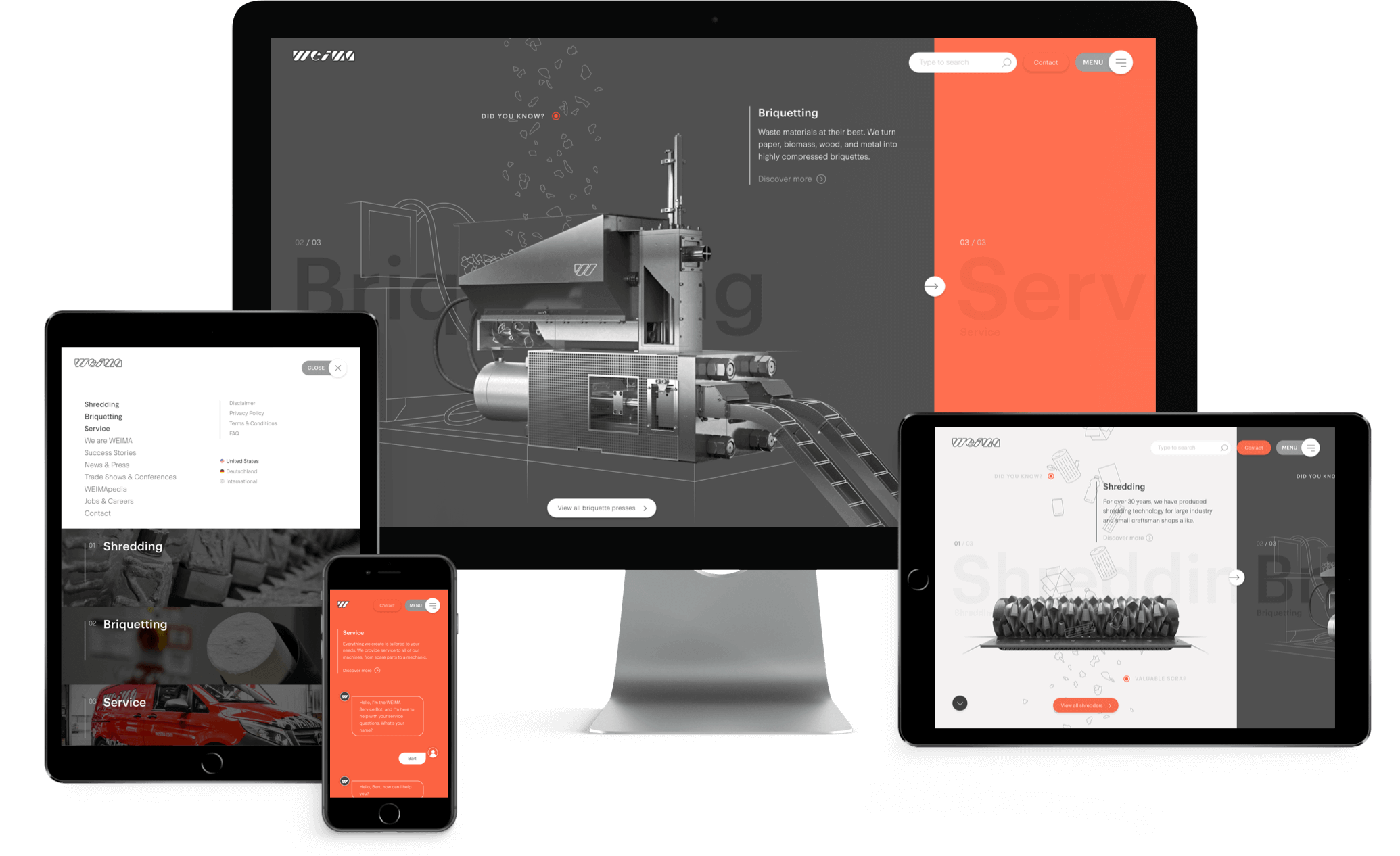 Weima website shown on tablet, mobile and desktop